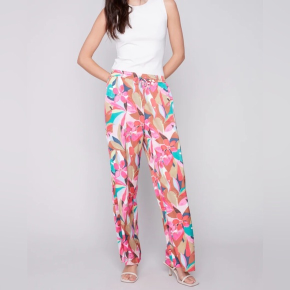 CHARLIE B Pants - PRINTED WIDE LEG SATIN PANTS